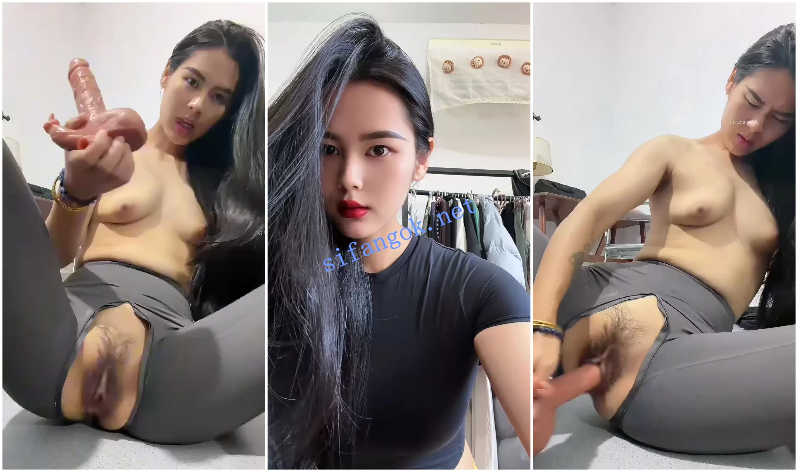 抖音福利 健身博主 赵 脸穴同框道具自慰白浆四溢 图 03
